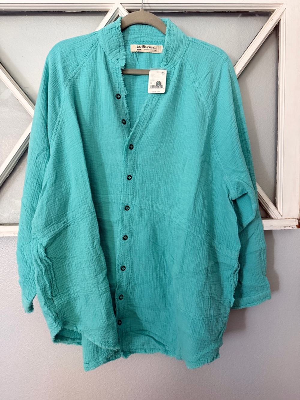 We The Free Teal Cotton
Oversized Button-Front Blouse